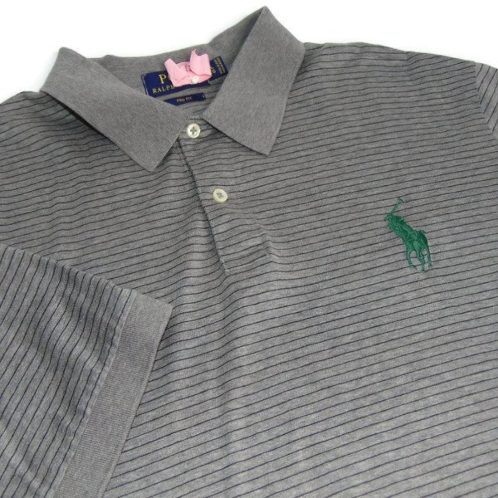 Ralph Lauren Men's XL Pro Fit Big Pony Logo Polo Shirt Gray Striped Pima Cotton